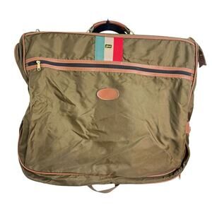 Vintage Lark Olive Green Travel Luggage Hanging Garment Bag Leather Buckle Suits